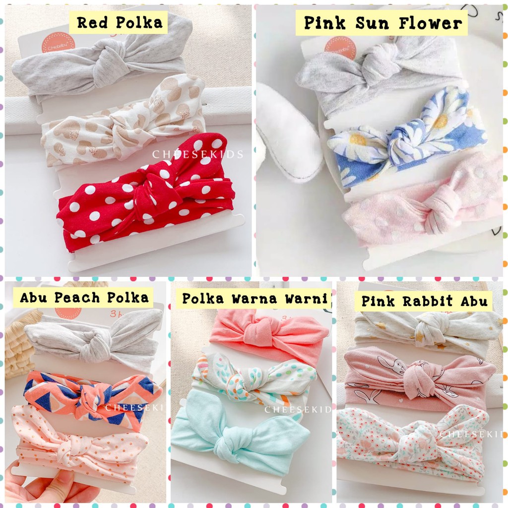 Bandana Set isi 3 Motif Berbeda Beda / Headband Bayi Newborn Anak Perempuan / Bandana Bayi Lucu