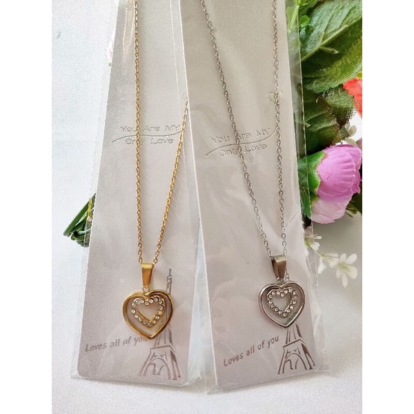 Kalung Set Liontin Permata Titanium Kalung Emas dan Putih KX7