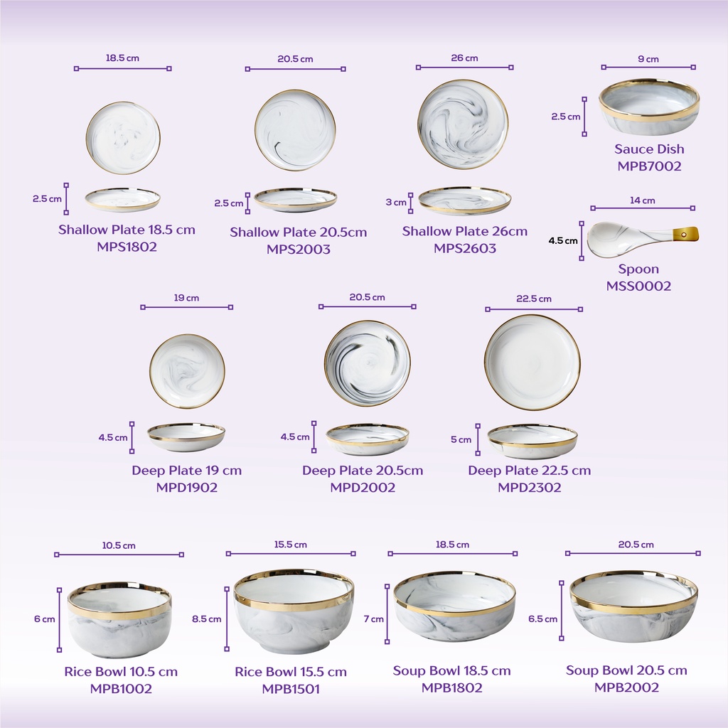Gardenglories [Ivy] Model Piring Mangkok Makan Keramik Ceramic Bowl Cantik Motif Marmer Marbel