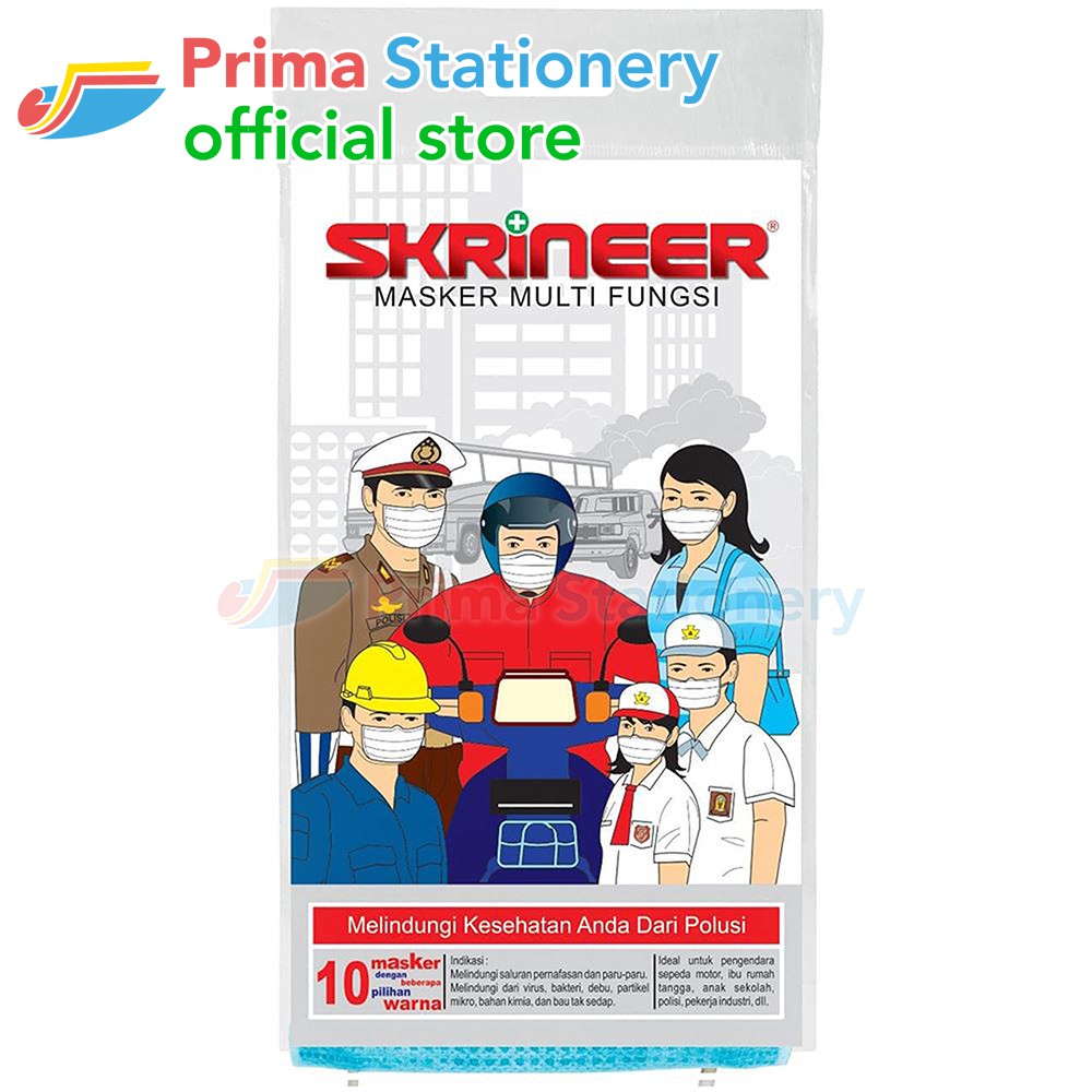 Skrineer Mask 10s 1Ply Earloop Colour BPA Biru Putih Abu Masker /10