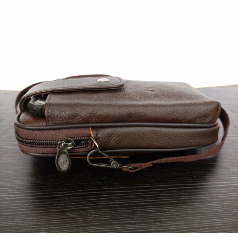 dompet hp kulit asli import Jeep 640 plus selempang - sarung handphone kulit