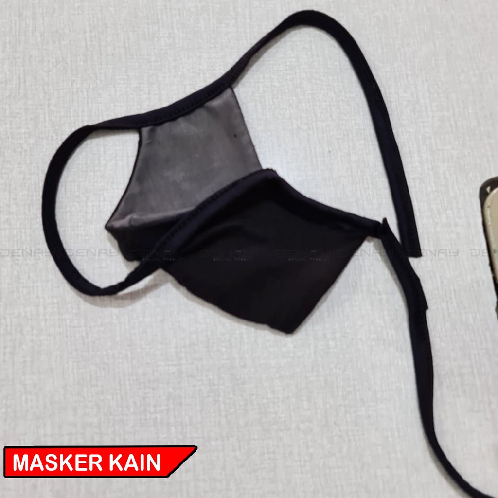 TOKODENAY - Masker Motor Kain Cewek dan Cowok / Masker Wanita Pria Hitam Polos Kain Katun Tali Tebal