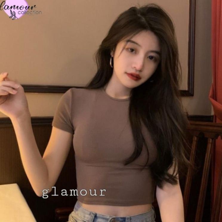 Recomended Glamour - kaos Crop Top Polos Kaos Wanita Crop Tee Press Body CT 001 (S,M,L,XL)