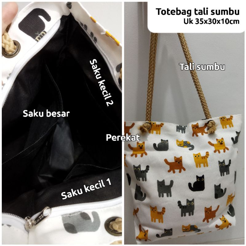 Totebag premium lucu motif kucing