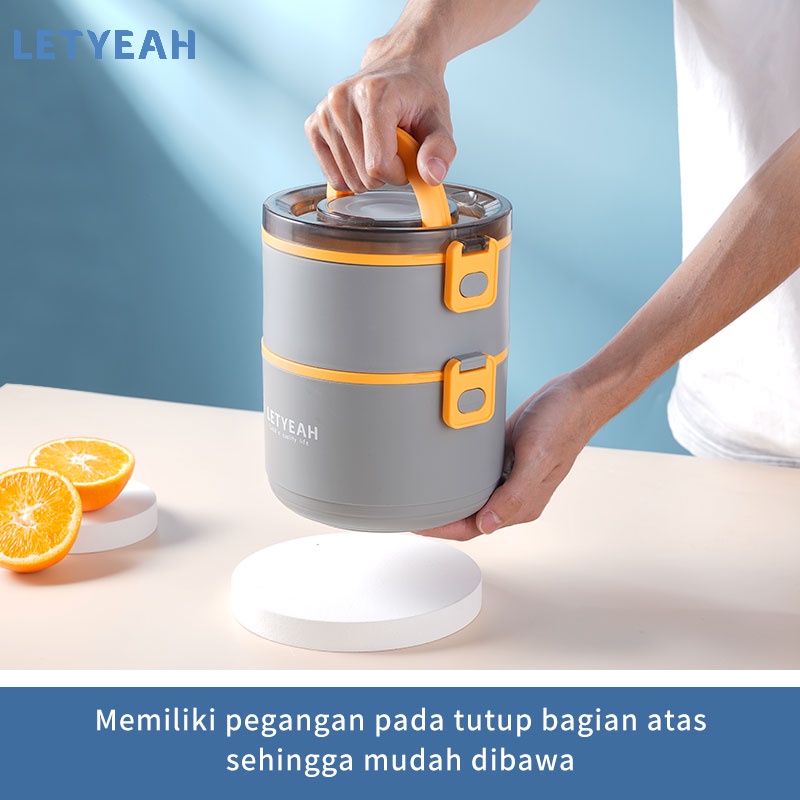 letyeah kotak makan anti tumpah 1600ml / lunch box 2 susun portabel / free sendok