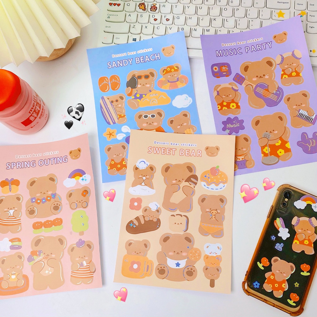 2pcs Korean Style Cartoon Cute Bear Pattern Bronzing Stickers for Laptop Water Cup Decoration