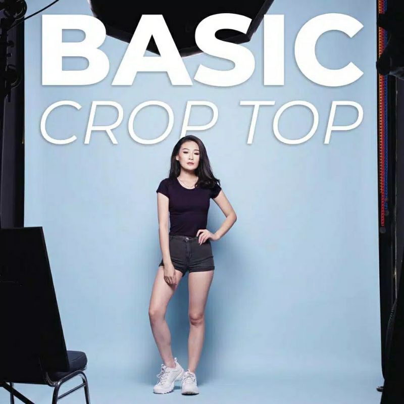 Kaos T-shirt O-Neck Polos Basic Crop Top Slim-Fit Lengan Pendek Sexy untuk Wanita