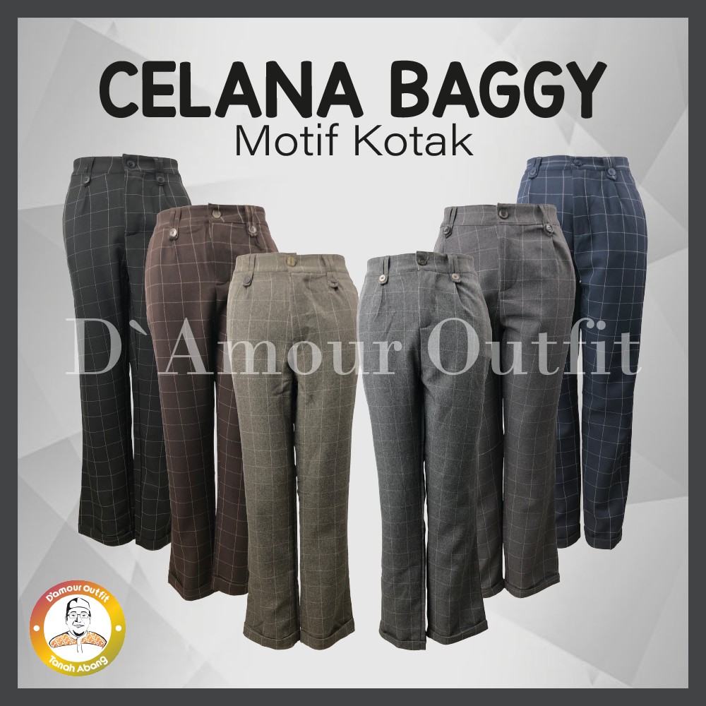 Celana Baggy Pants Panjang Motif Kotak Kotak Wanita Pinggang Karet Pakaian Kerja Formal Kantoran Clana Bahan Cewek Tartan Polos Kantor Dewasa Anak Slim Fit Highwaist Perempuan Korean Style Cewe