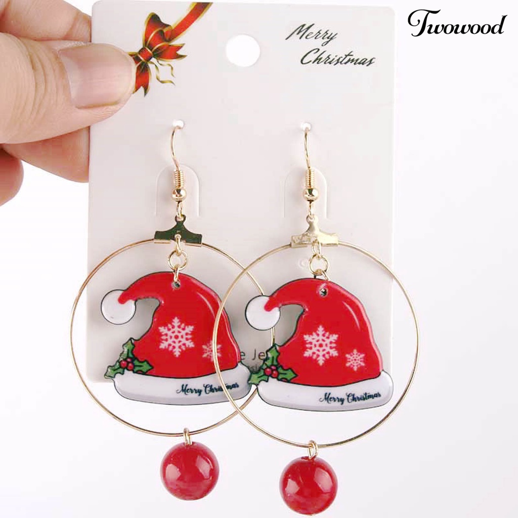 1 Pasang Anting Hoop Desain Snowman Natal Bahan Alloy Untuk Anak Perempuan