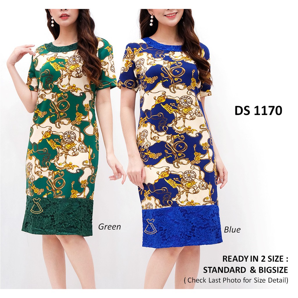 DS1170 - DRESS PESTA DRESS SCUBA MOTIF ABSTRAK LACE SEPAN