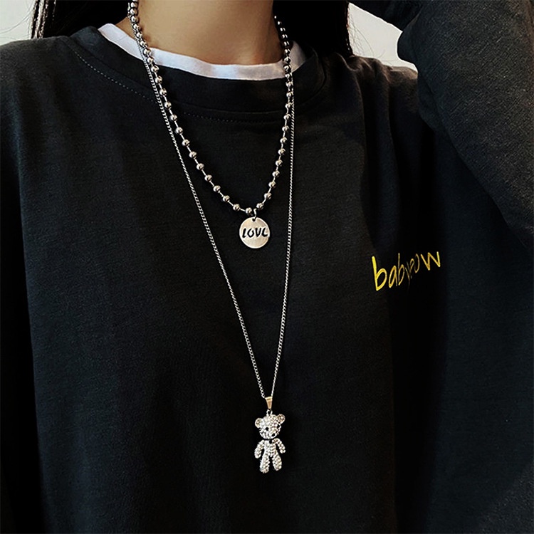 Selebriti Internet Bear multi lapis kalung untuk wanita in Harajuku style elegan panjang hip hop kal