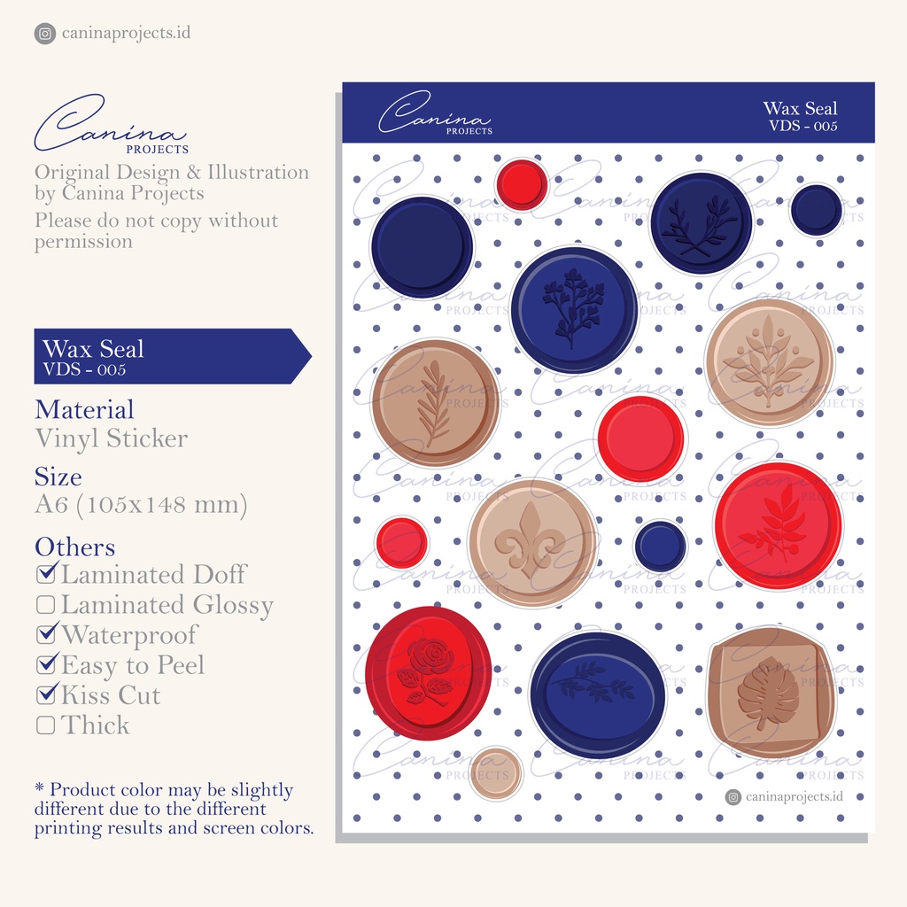 

Sticker Deco Journal Wax Seal Navy Red Copper VDS-005