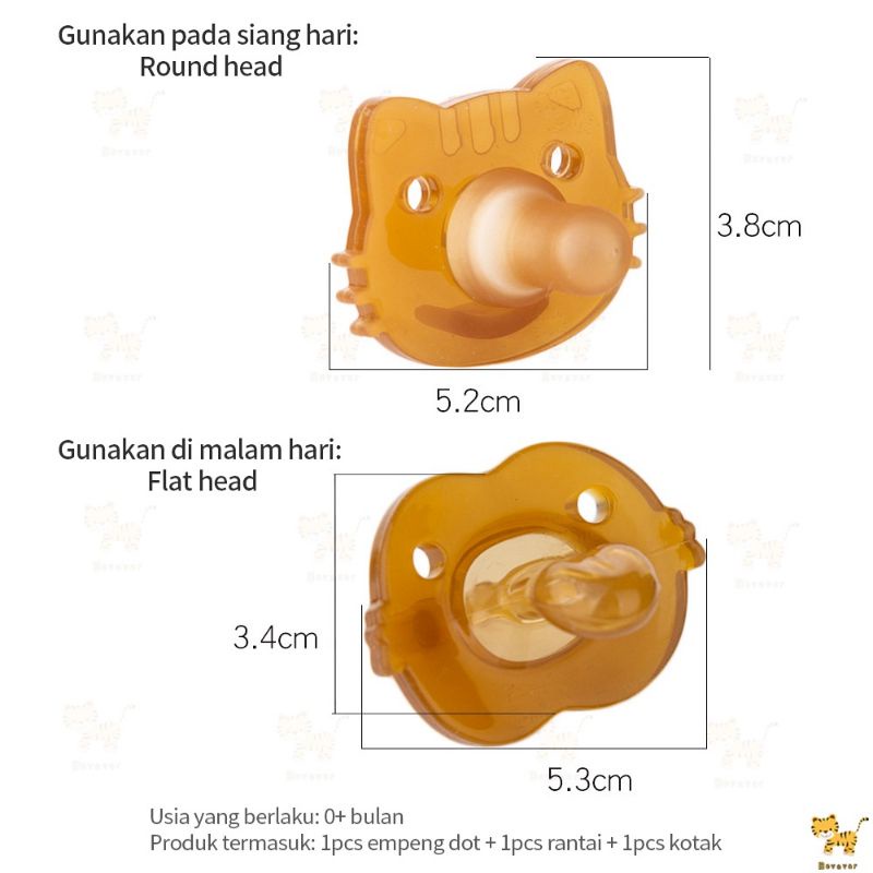 Empeng dot bayi silikon BPA FREE dengan rantai dan kotak 3in1 set