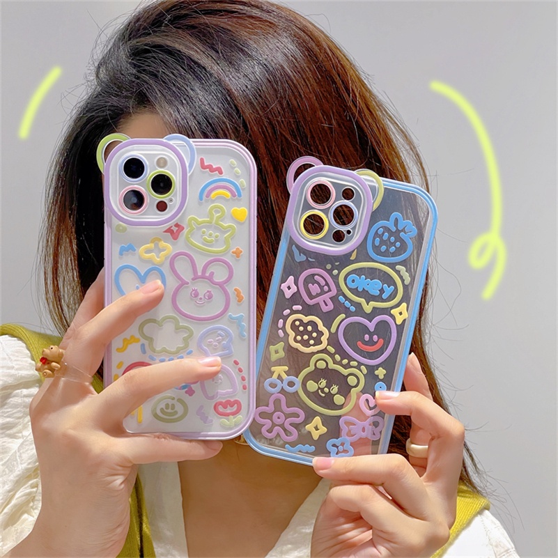 Soft Case Silikon Transparan Motif Graffiti Untuk Compatible for iPhone 14 13 12 11 Pro Max X Xr Xs Max iPhone 8 7 6 6s Plus SE 2020 Cute Graffiti Clear Phone Case Soft Silicone Shockproof Transparent Soft Case Protective Cover