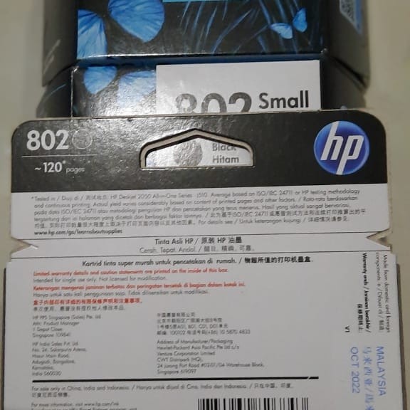 Cartridge Tinta Hp 802 Black Original