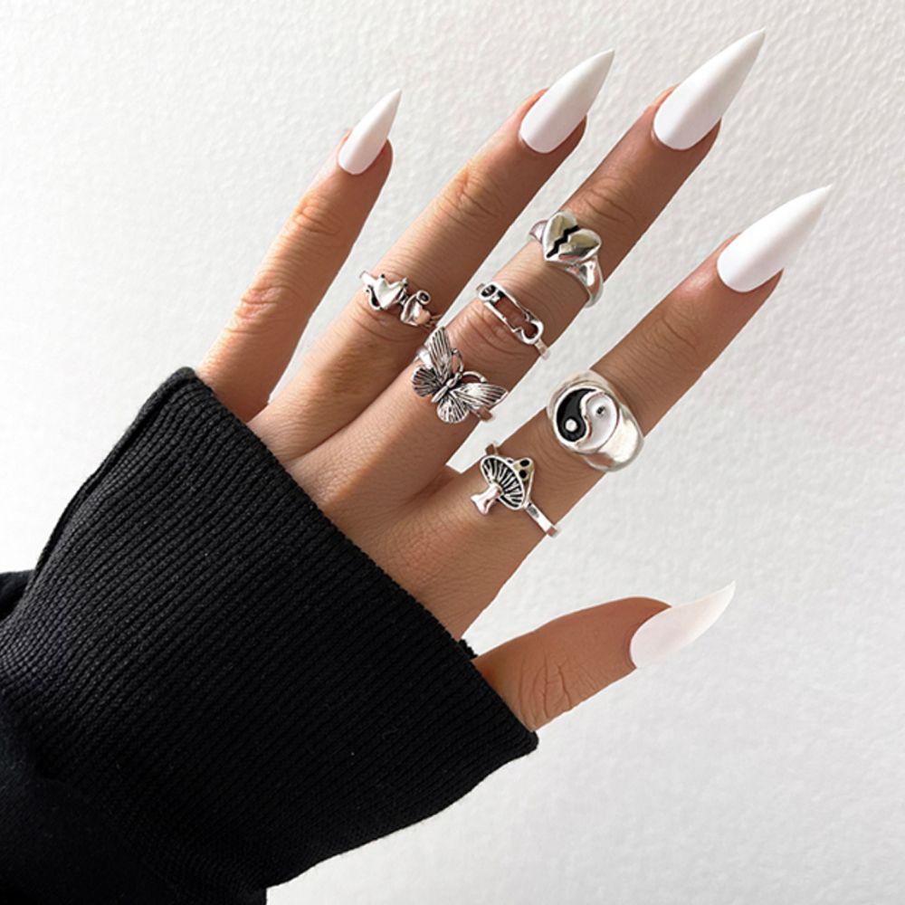 Nanas 6Pcs/Set Retro Cincin Set Wanita Fashion Pesta Hip Hop Pola Hati