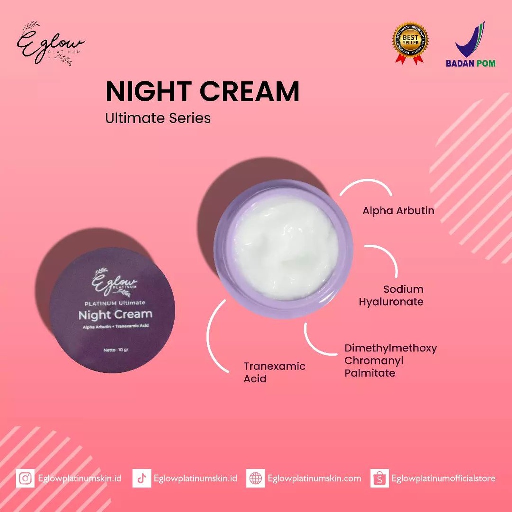 Eglow Platinum Bpom Ecer Skincare Perawatan Kecantikan Wajah Wanita Terbaru Murah A19-NIGHTCREAM ULTIMATE