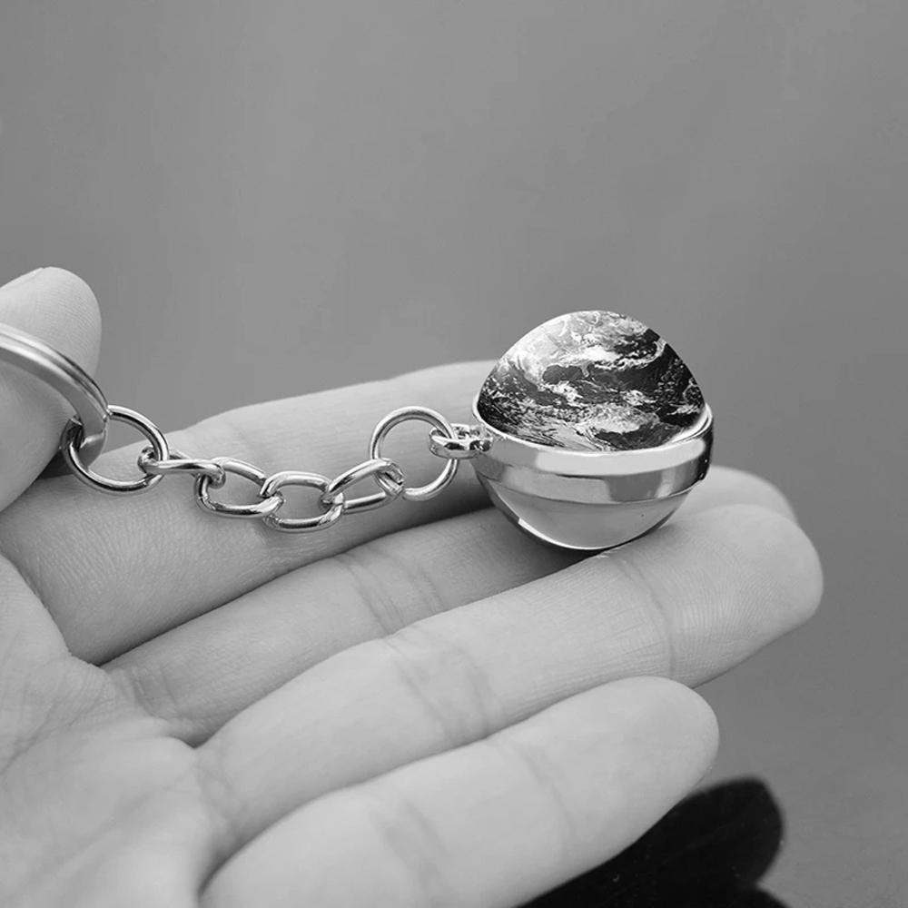 Needway   Planet Keyring Earth Hadiah Ulang Tahun Double Side Galaxy Moon Nebula Luminous