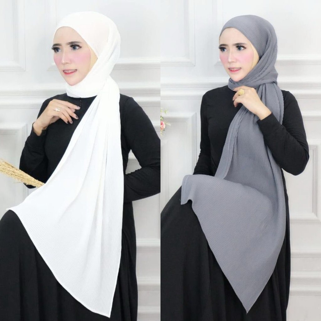 Hijab Pashmina Diamond Full Plisket Lidi Tanpa Garis Tengah 180x75cm