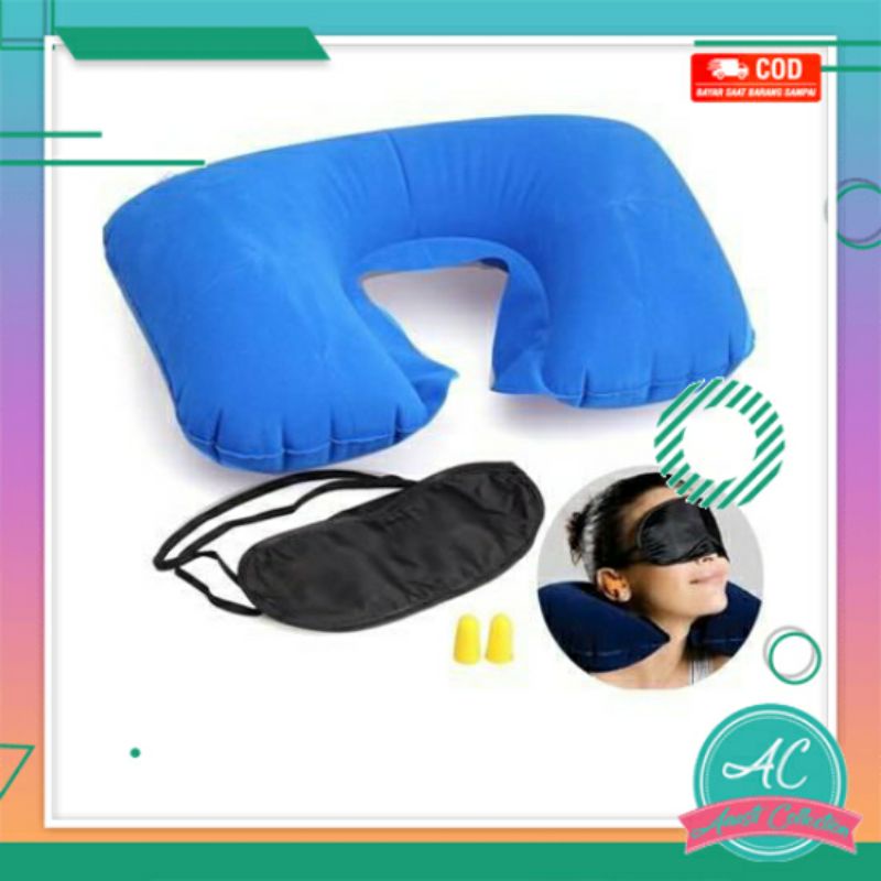 Bantal angin leher sandaran kursi mobil tidur istirahat santai travel pillow gratis penutup mata dan telinga