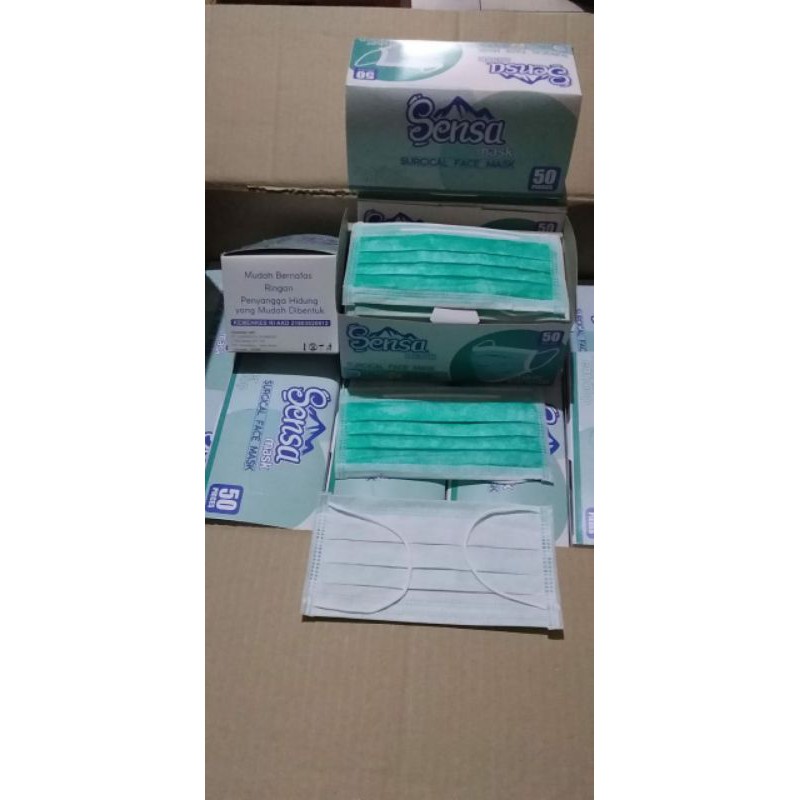 Masker Earloop  tali kuping Surgical Sensa 3ply masker medis kemenkes AKD ISI 50 PCS