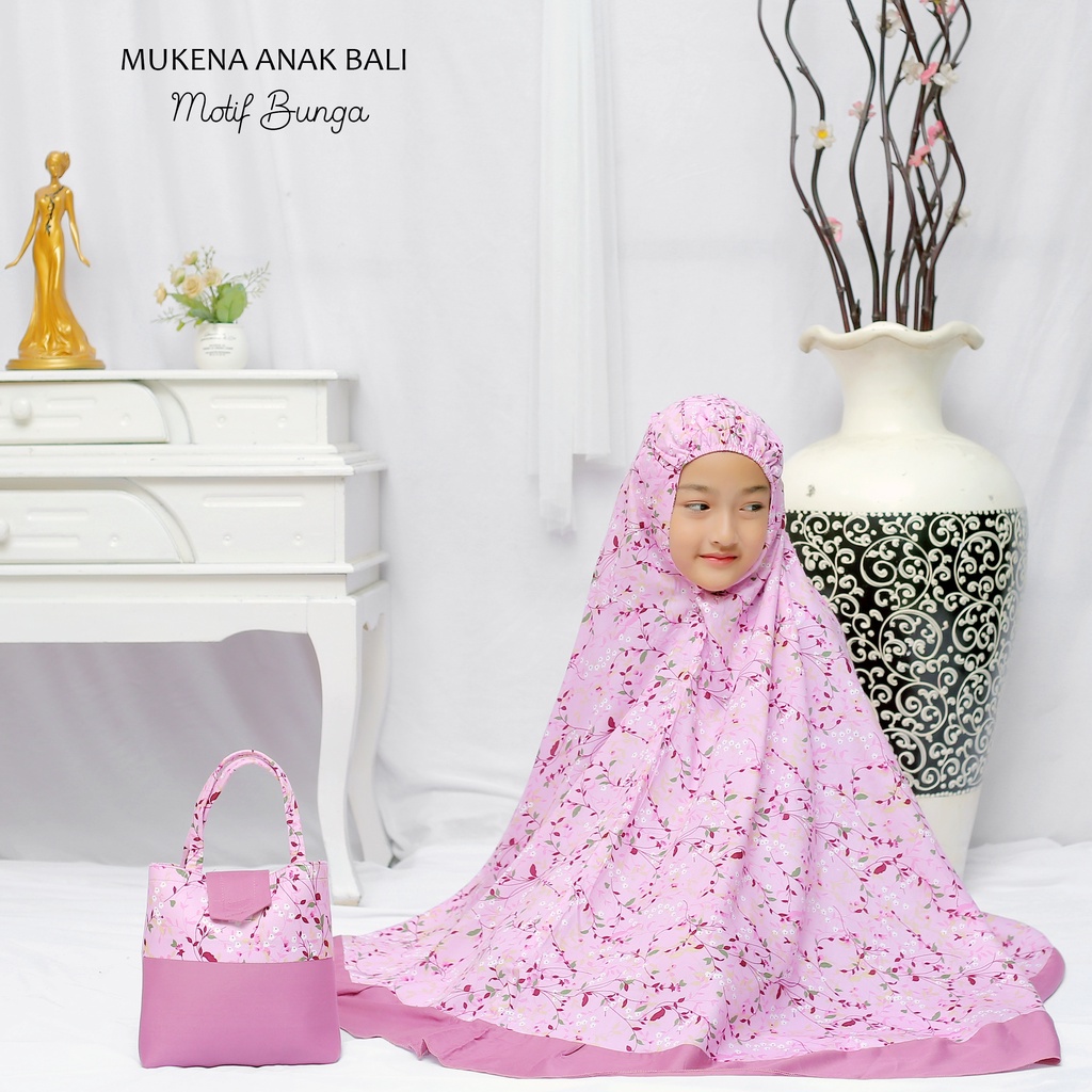 Mukena Anak Rayon Bali Motif Bunga (Usia 6-12 Tahun)