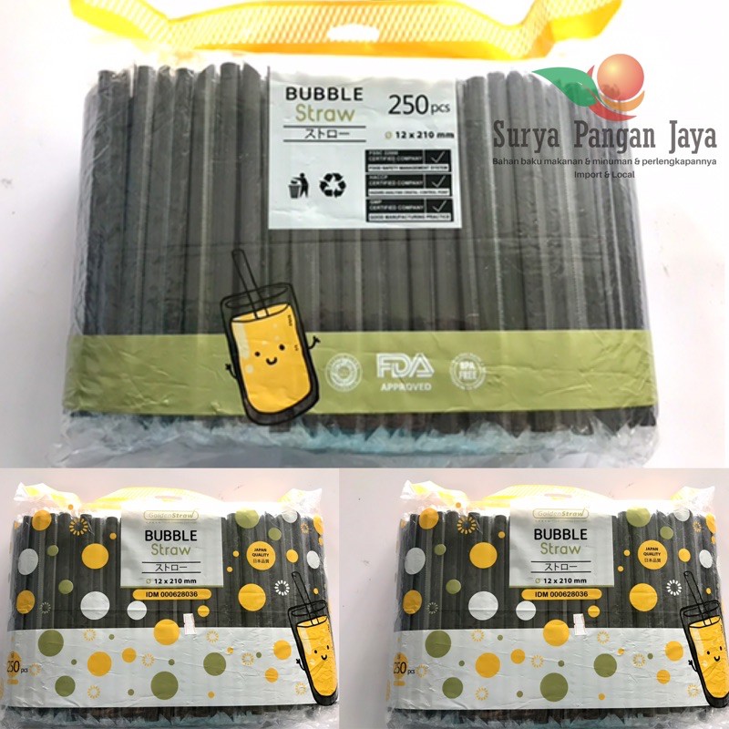 Sedotan Boba bubble hitam steril 12 x 210mm isi 250pcs hitam higenis kamsia xi bo ba king bobaa