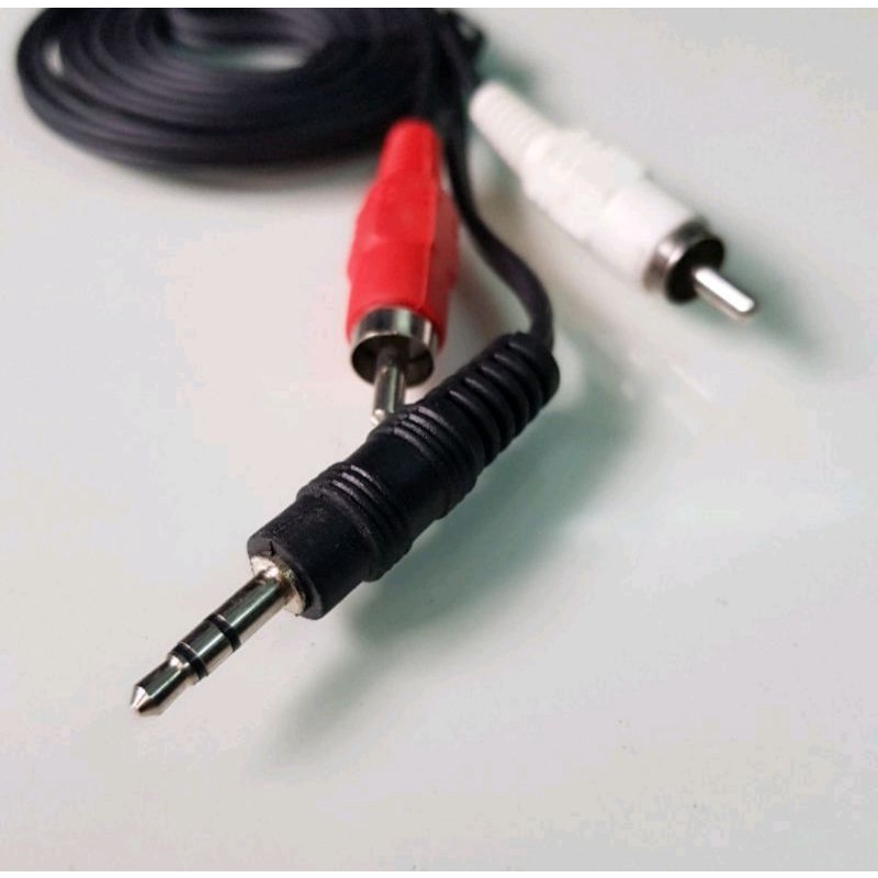 Kabel 2 RCA To Jack Mini Stereo Hitam Kabel Aux 2 in 1 Audio Kabel Audio Hp Ke Speaker