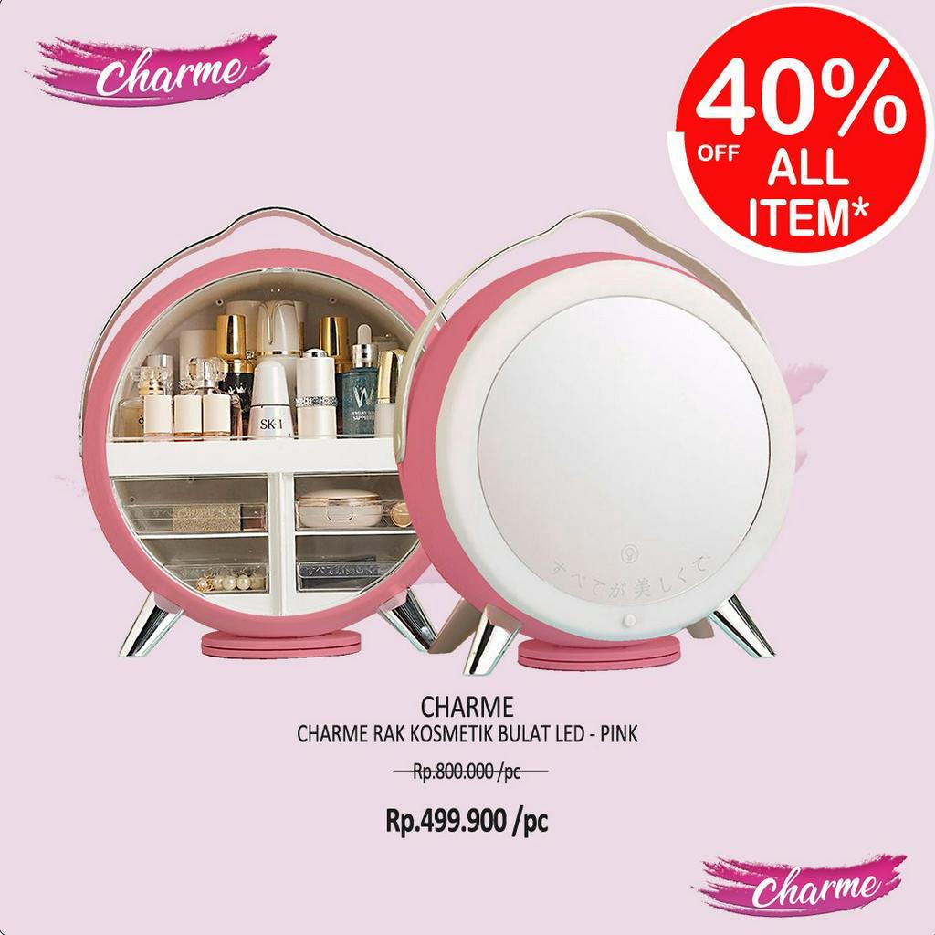 (READY &amp; ORI) Charme Rak Kosmetik Bulat LED Tempat Makeup Putih / Pink