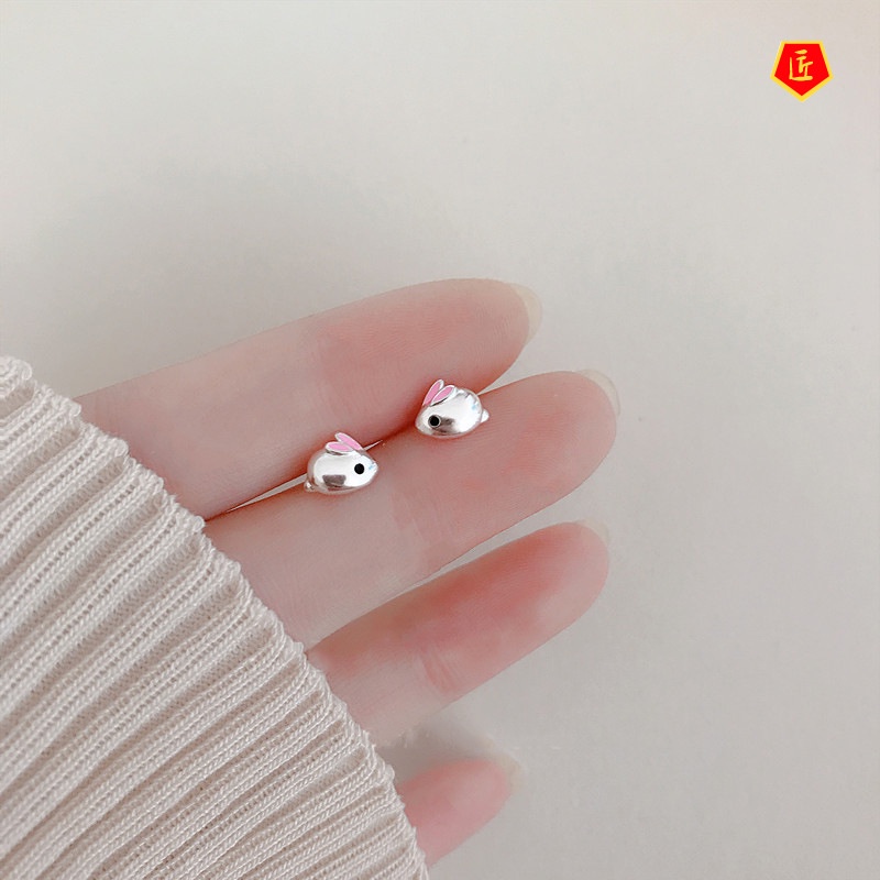 [Ready Stock]Bunny Ear Studs 925 Silver Female Cute