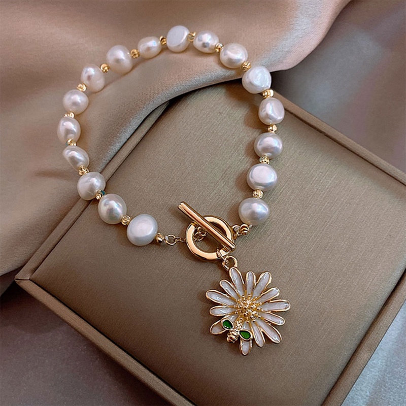 Gelang Tali Mutiara Dengan Liontin Lebah Bahan Zirkon Untuk Wanita