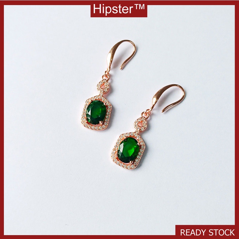 New Fashion Temperament Hot Sale Full Diamond Rose Gold Green Crystal Earrings