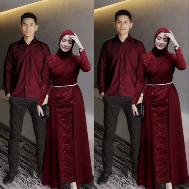 Set Baju Pakaian Kopel Muslim Lebaran Gamis Couple Terbaru 2022 Eid Baju Couple Batik Model Wilona P