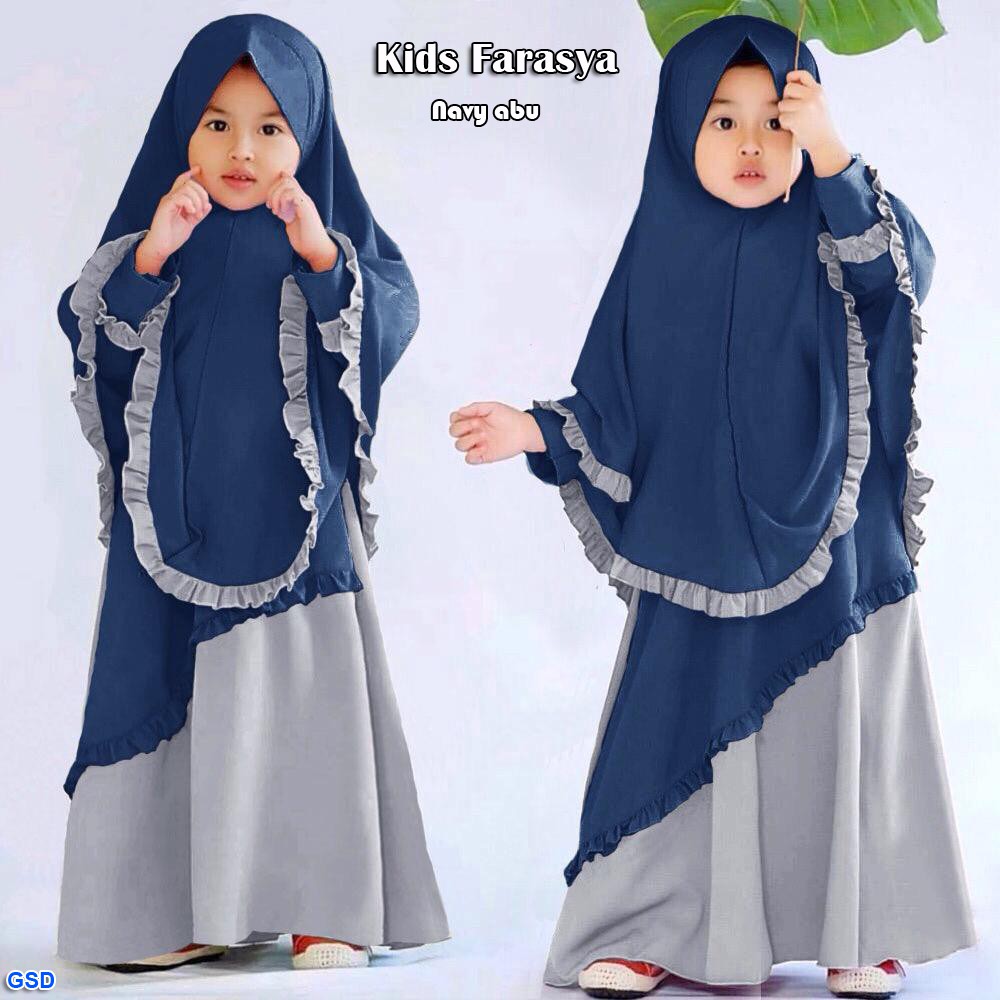 Kids farasya/dress muslim anak gamis+pashmina instan/stelan hijab anak muslim/busana set muslim