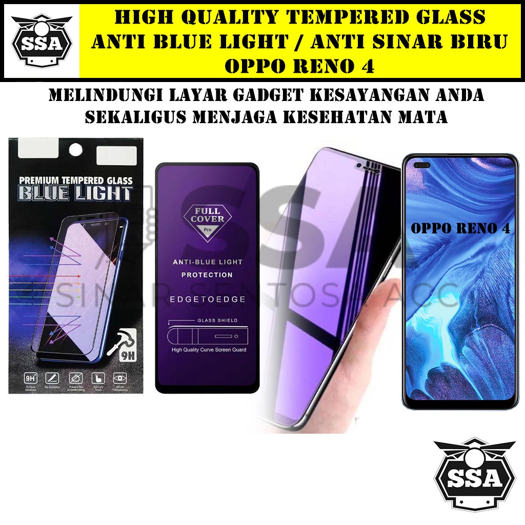 Tempered Glass Oppo Reno 4 Anti Blue Light Anti Sinar Biru Ori Original Hp Pelindung Layar Temper Anti Lecet Gores TG Murah Berkualitas