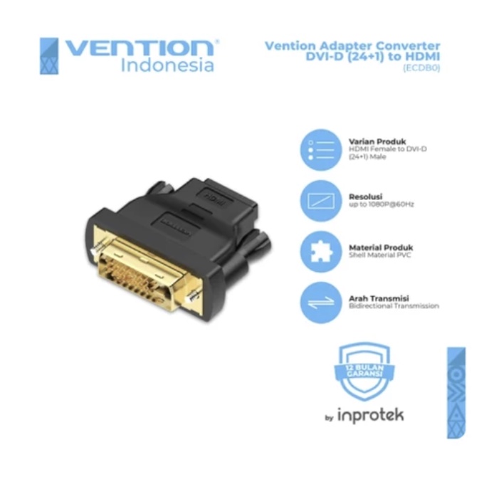 Vention Adapter Converter DVI (24+1) Male to HDMI Female Original Resmi