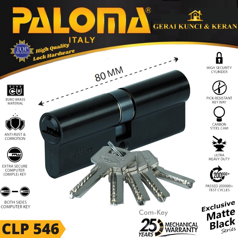 KUNCI Double Cylinder PALOMA CLP 546 80MM Computer Key HITAM MATTE BLACK