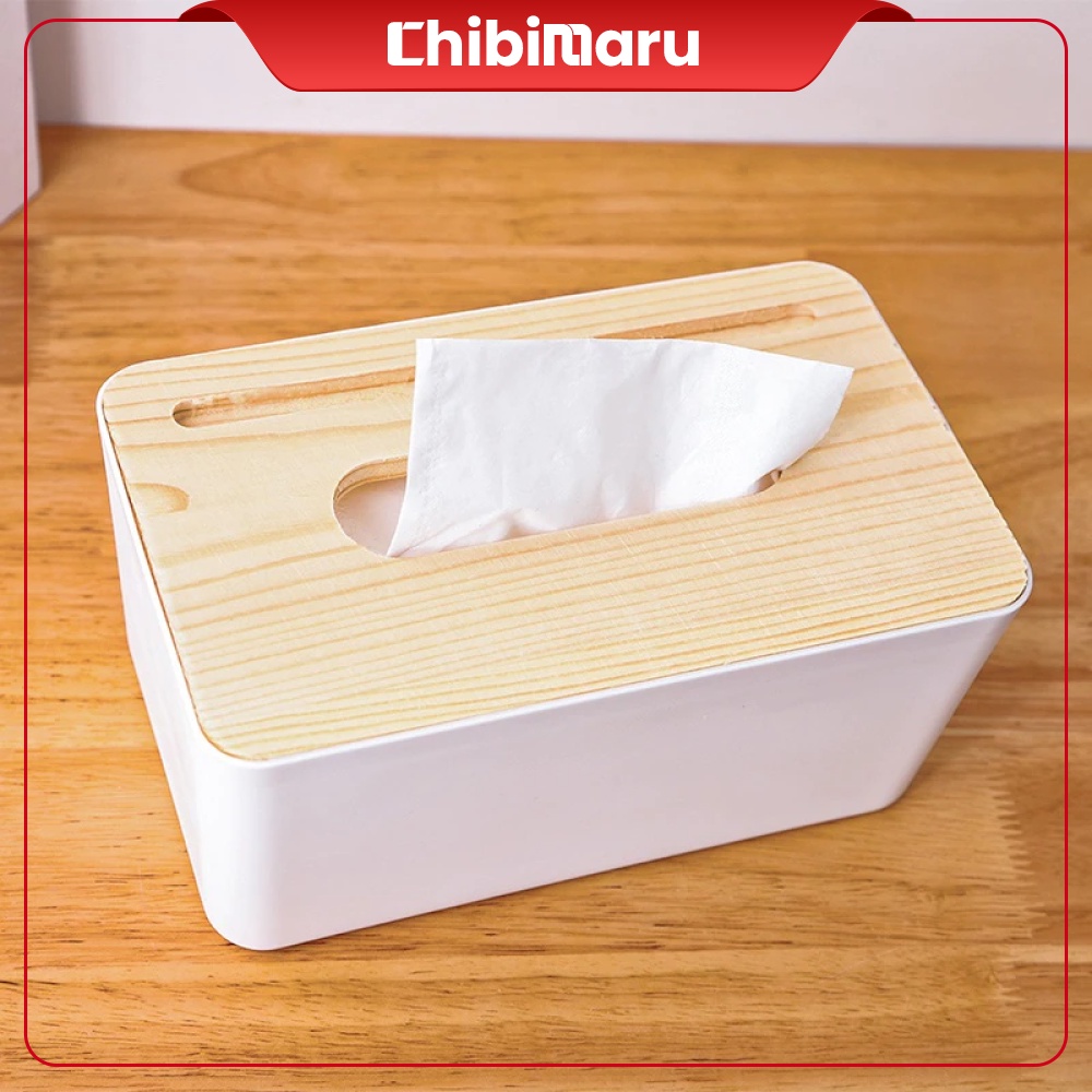 Kotak Tempat Tissu Kayu Dengan Holder HP Tissue Box Aesthetic