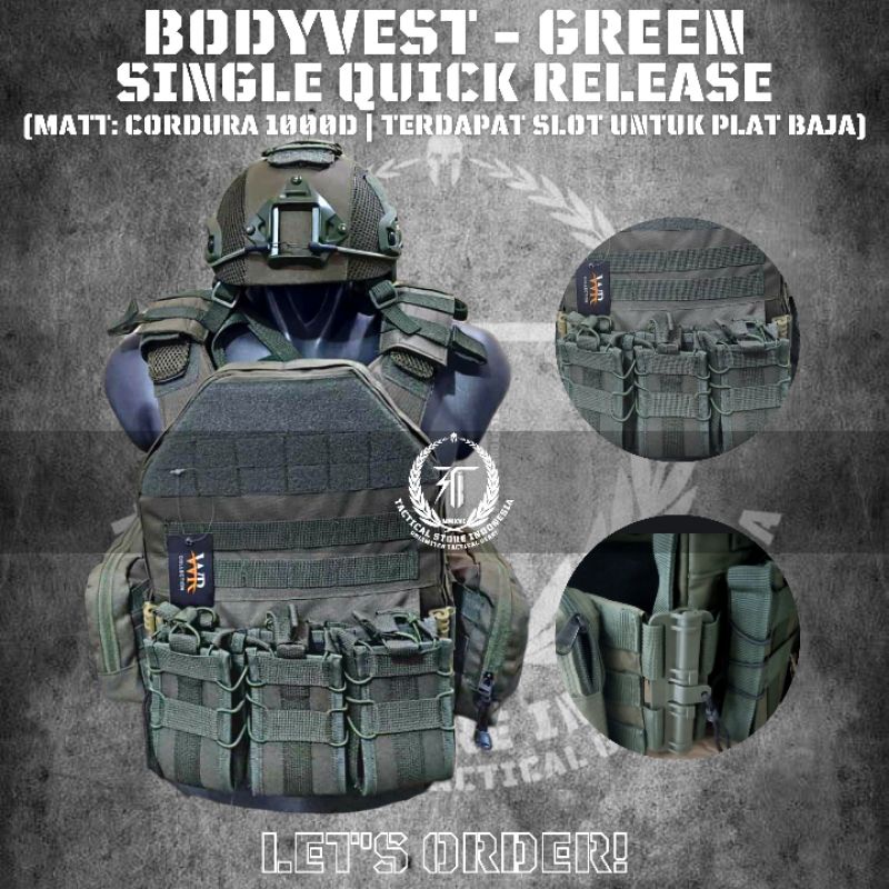 Body Vest Brimob TNI Hijau Army - Quick Release - Rompi Anti Peluru