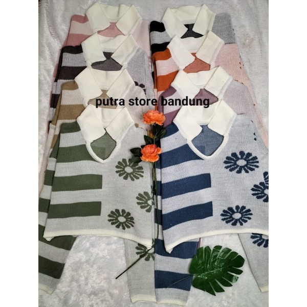 SWEATER CROP LYDIA MOTIF GARIS BUNGA PREMIUM