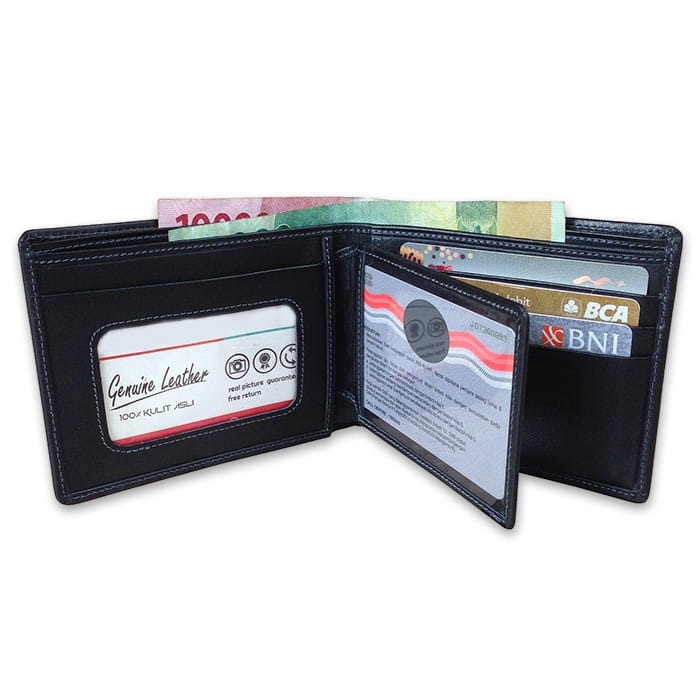 Dompet Pria Lipat Mini Slim Wallet Original 100% Bahan Kulit Sapi Asli-Black + Box