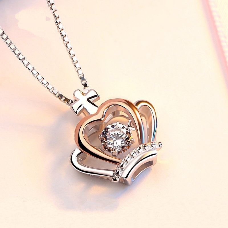 [Ready Stock]Fashion 925 Silver Plated Simple Crown Pendant Necklace