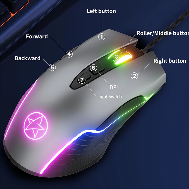 TK Wired Gaming Mouse USB Computer Mouse Gaming RGB Mouse 7 Button 6400DPI LED Silent Game Mice For PC Laptop