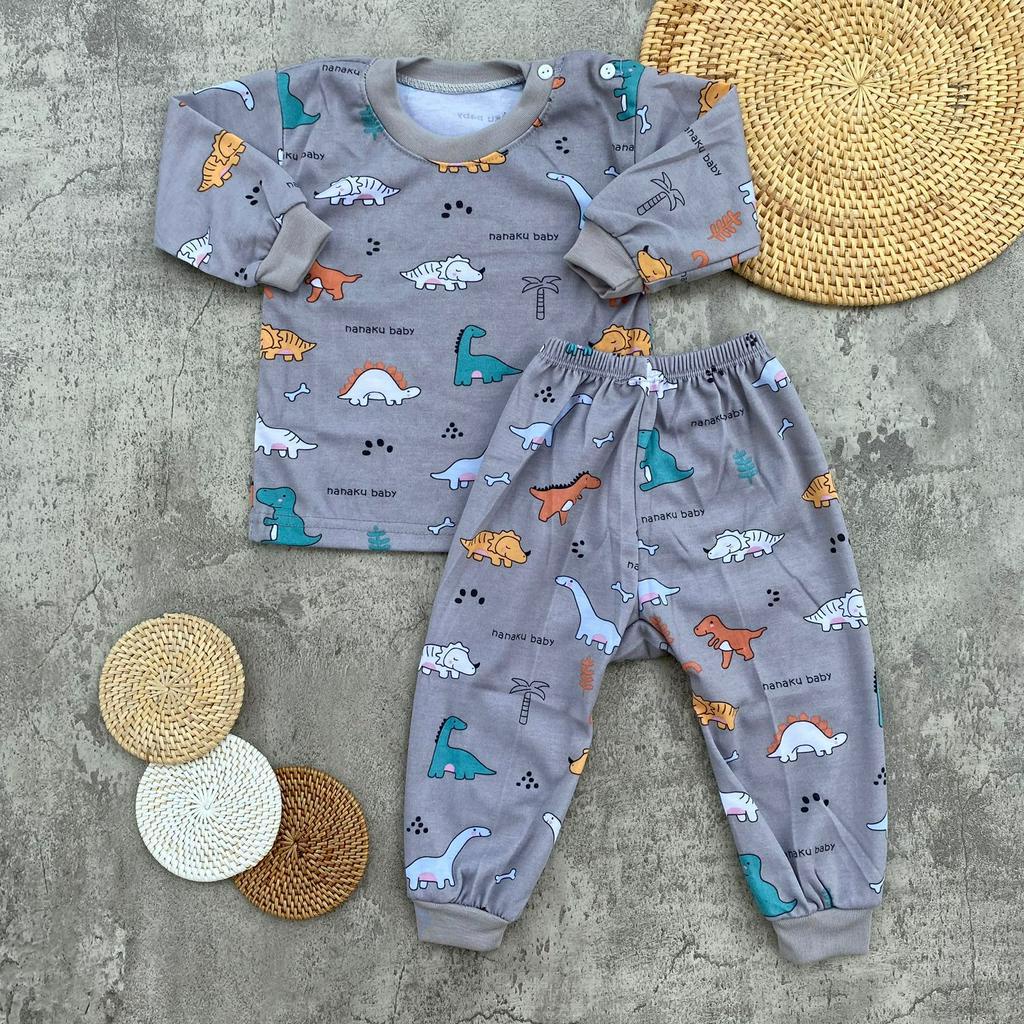 Setelan Baju Bayi Piyama Bayi Lengan Panjang Kancing Pundak Motif Printing Dino Usia 3-12 Bulan Almeera Baby and Kids