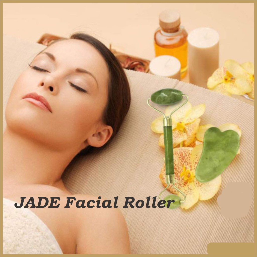 [100% Asli] Jade Roller &amp; Gua Sha Face Roller / Alat Pijat Muka Wajah Facial Massager / Pengencang Terapi