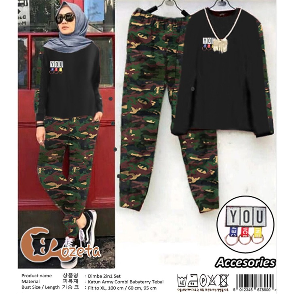 lx ST DIMBA 2IN1 baju muslim wanita trendi murah army HITAM marun mocca navy BAHAN KATUN ARMY FIT