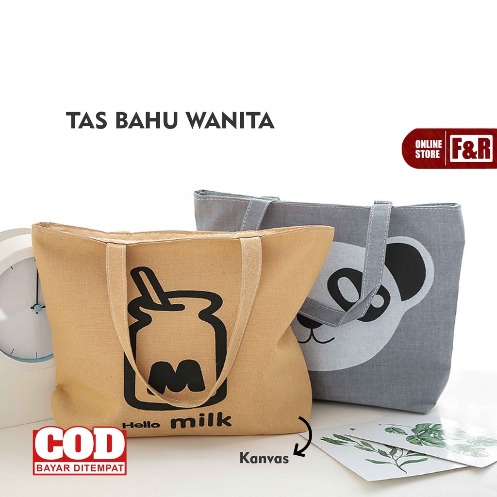 Tas Bahu Wanita Tote Bag Kanvas Premium Shoulder Bag Canvas Tas Selempang Import Motif