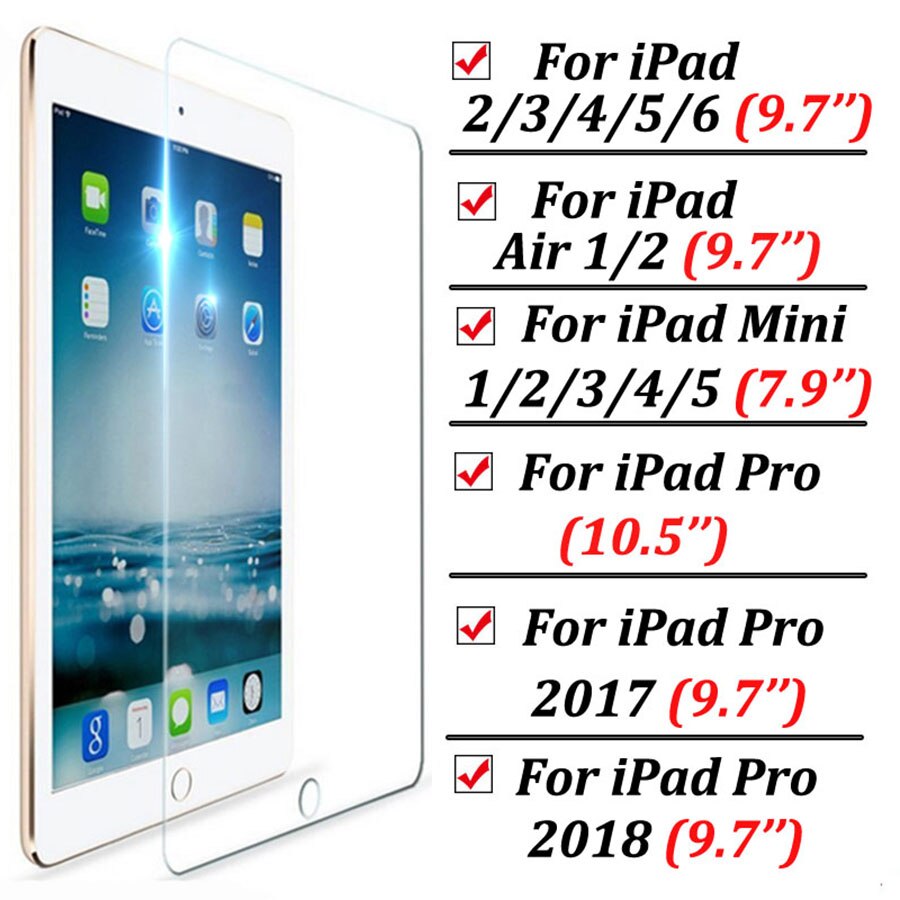 Pelindung Layar Tempered Glass 9h Untuk Ipad 2018 Mini 1 2 3 4 5 Air Pro 9.7 2017 10.5 Air1 Air2 7.9 Inch