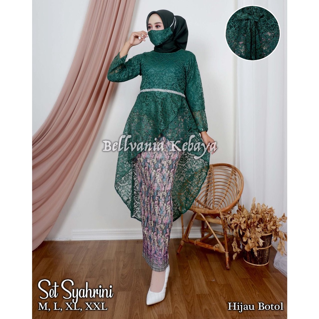 TERBARU SETELAN KEBAYA SYAHRINI BROKAT MODERN / KEBAYA TUNIK MODIS KEKINIAN /GOLD/ NAVY/maron/hitam/dusty pink/silfer/coksu/gold/tosca/hijau