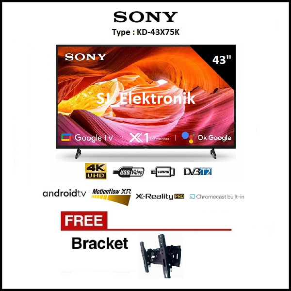 (KHUSUS LUAR KOTA) Free Braket Sony LED TV 43 Inch KD-43X75K / 43X75K AndroidTV UHD 4K